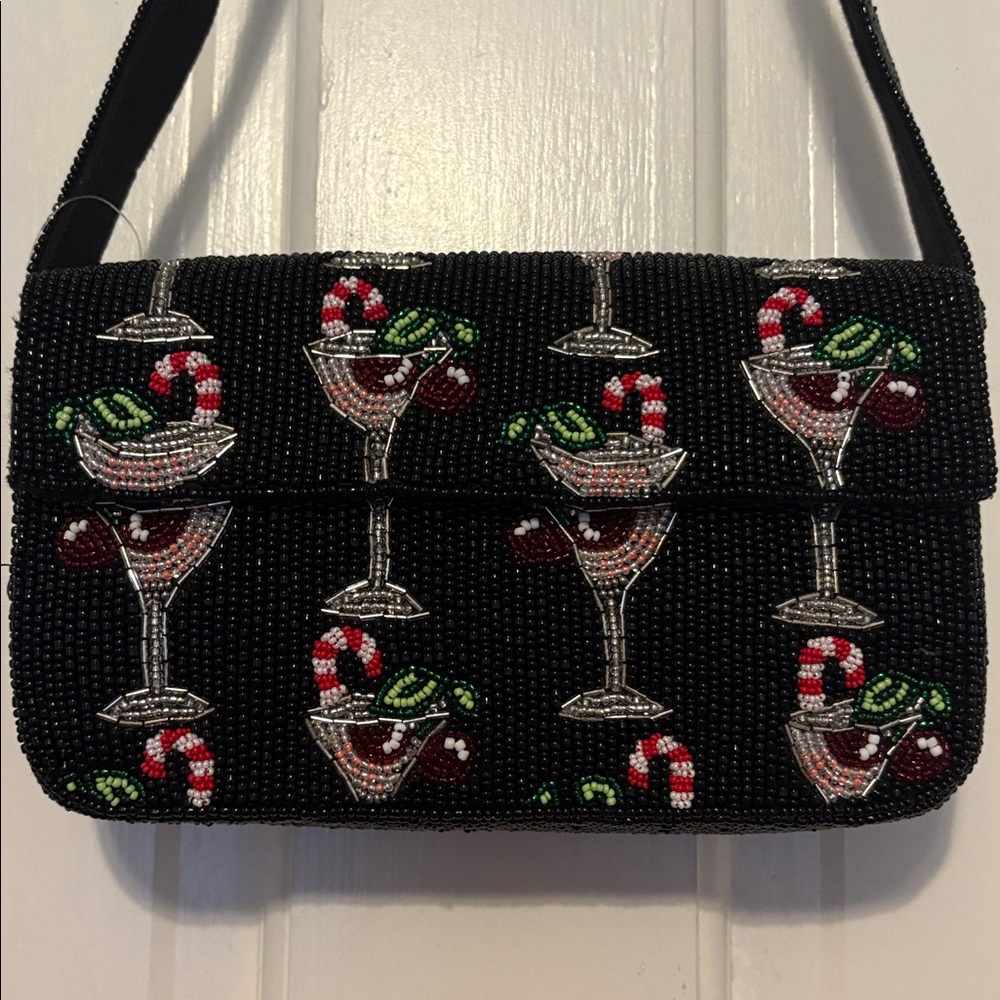 Anthropologie Fiona food & drink edition: Black Cocktail Motif Shoulder Bag NWOT - Picture 6 of 10